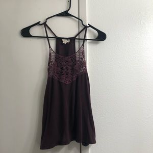 Purple women’s tank top with lace detailing